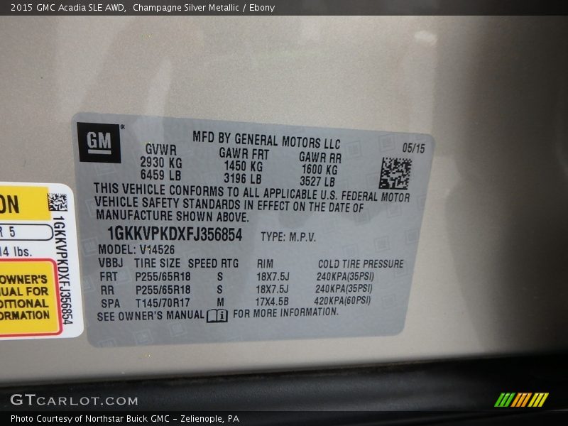 Champagne Silver Metallic / Ebony 2015 GMC Acadia SLE AWD