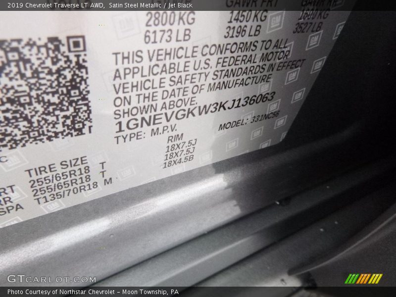 Satin Steel Metallic / Jet Black 2019 Chevrolet Traverse LT AWD