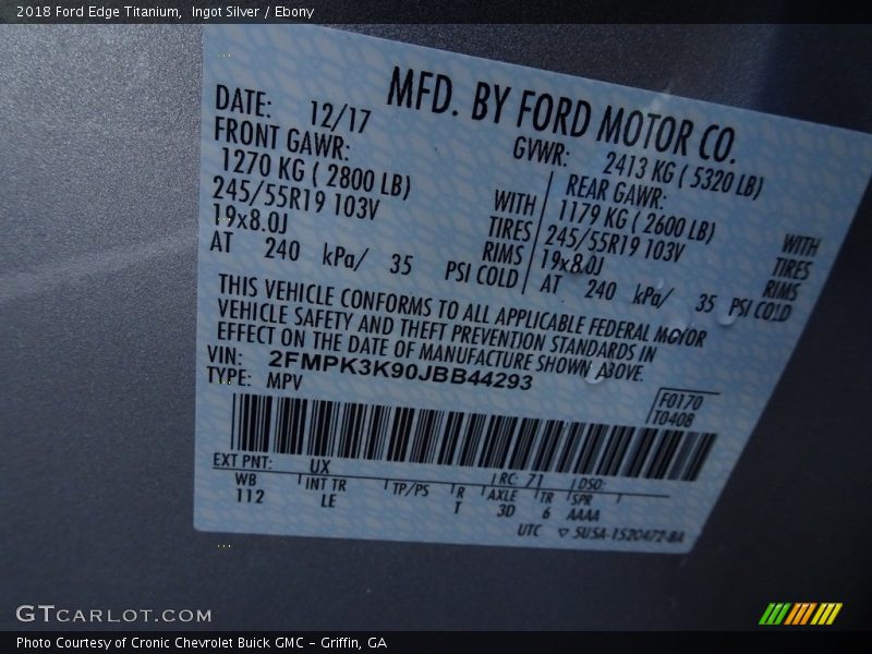 Ingot Silver / Ebony 2018 Ford Edge Titanium