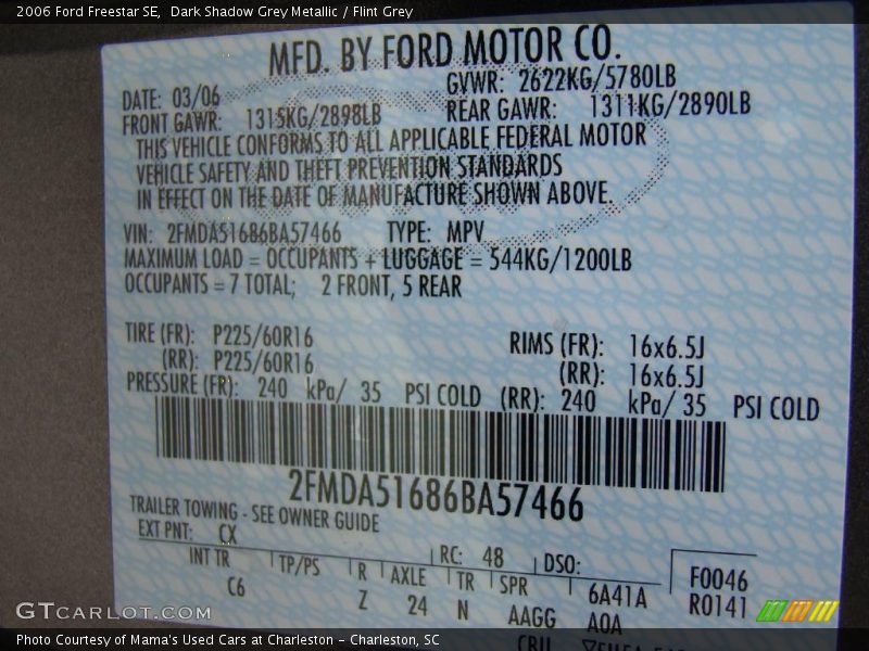 Dark Shadow Grey Metallic / Flint Grey 2006 Ford Freestar SE