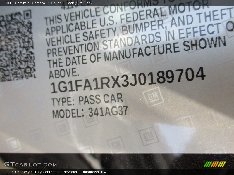 Black / Jet Black 2018 Chevrolet Camaro LS Coupe
