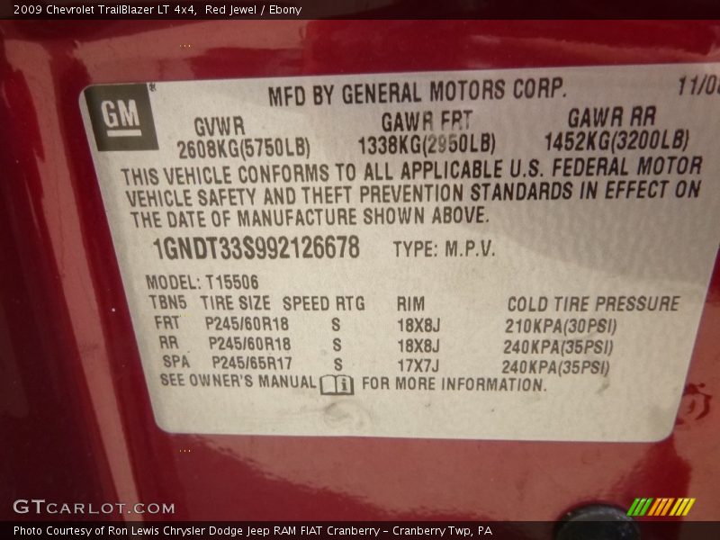 Red Jewel / Ebony 2009 Chevrolet TrailBlazer LT 4x4