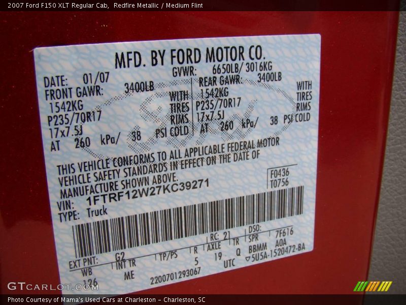 Redfire Metallic / Medium Flint 2007 Ford F150 XLT Regular Cab
