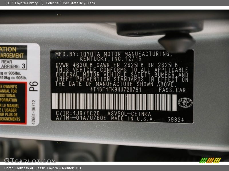 Celestial Silver Metallic / Black 2017 Toyota Camry LE