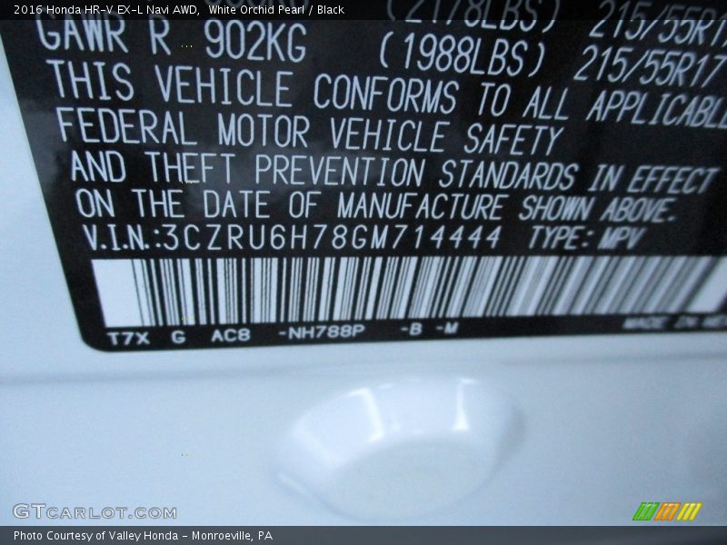 White Orchid Pearl / Black 2016 Honda HR-V EX-L Navi AWD