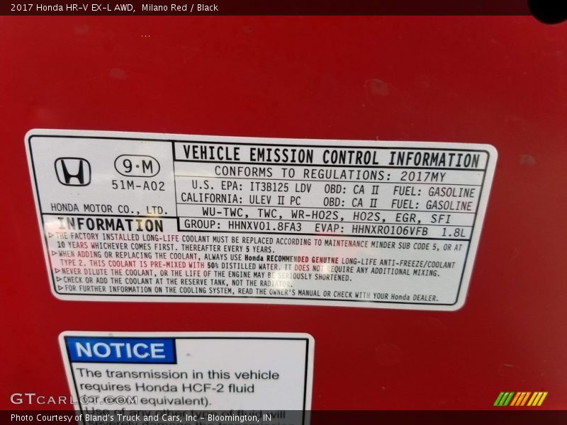 Milano Red / Black 2017 Honda HR-V EX-L AWD