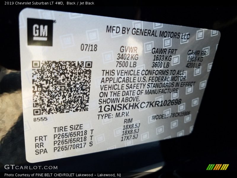 Black / Jet Black 2019 Chevrolet Suburban LT 4WD