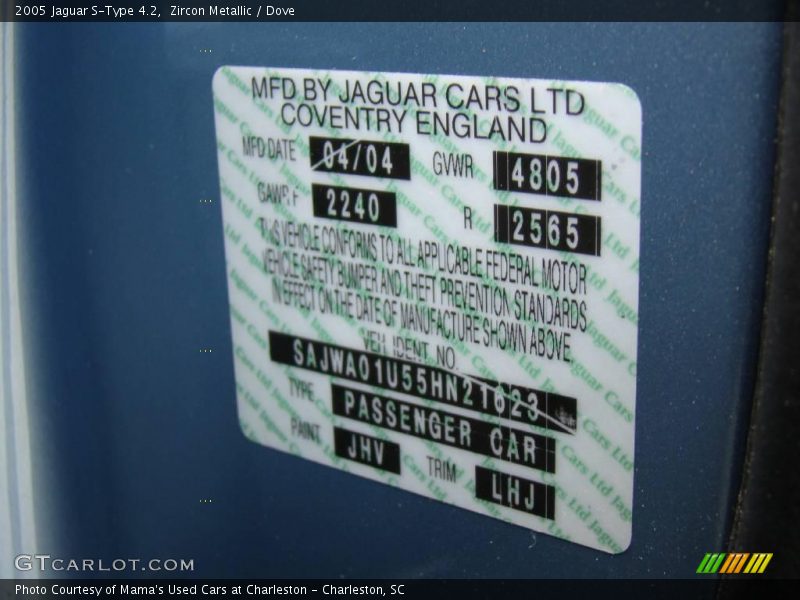 Zircon Metallic / Dove 2005 Jaguar S-Type 4.2