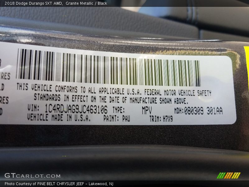 Granite Metallic / Black 2018 Dodge Durango SXT AWD
