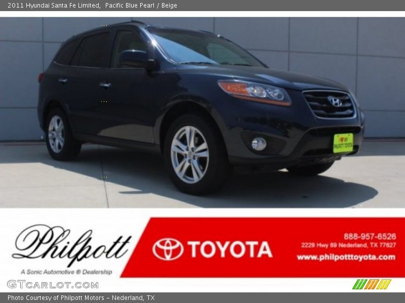 Pacific Blue Pearl / Beige 2011 Hyundai Santa Fe Limited