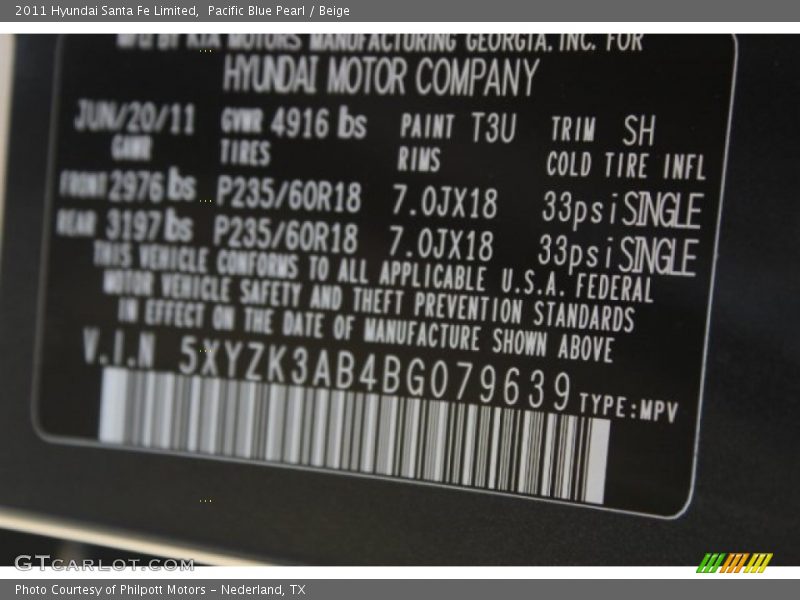 Pacific Blue Pearl / Beige 2011 Hyundai Santa Fe Limited