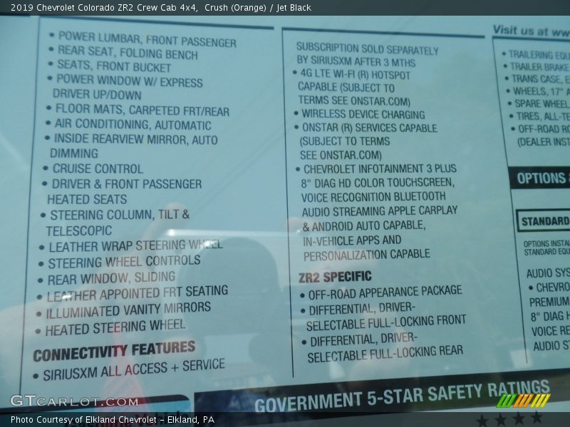  2019 Colorado ZR2 Crew Cab 4x4 Window Sticker