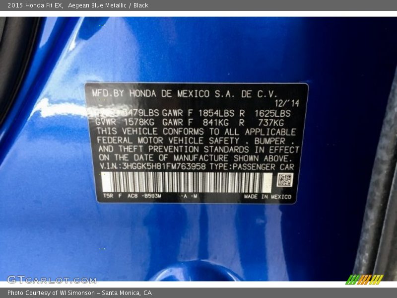 Aegean Blue Metallic / Black 2015 Honda Fit EX