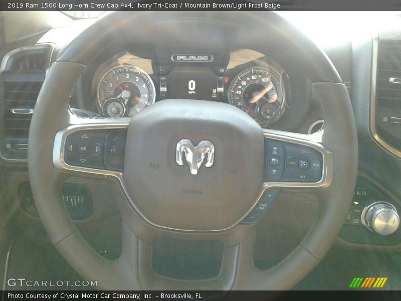 Ivory Tri–Coat / Mountain Brown/Light Frost Beige 2019 Ram 1500 Long Horn Crew Cab 4x4