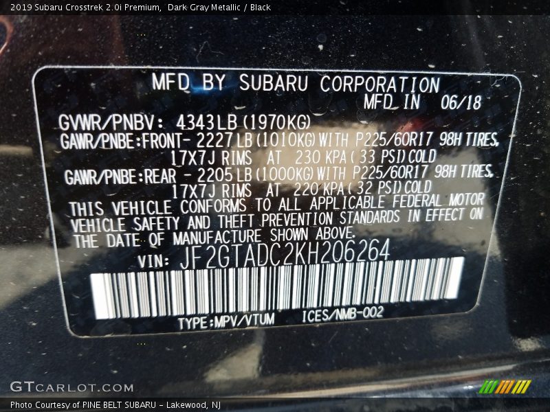 Dark Gray Metallic / Black 2019 Subaru Crosstrek 2.0i Premium