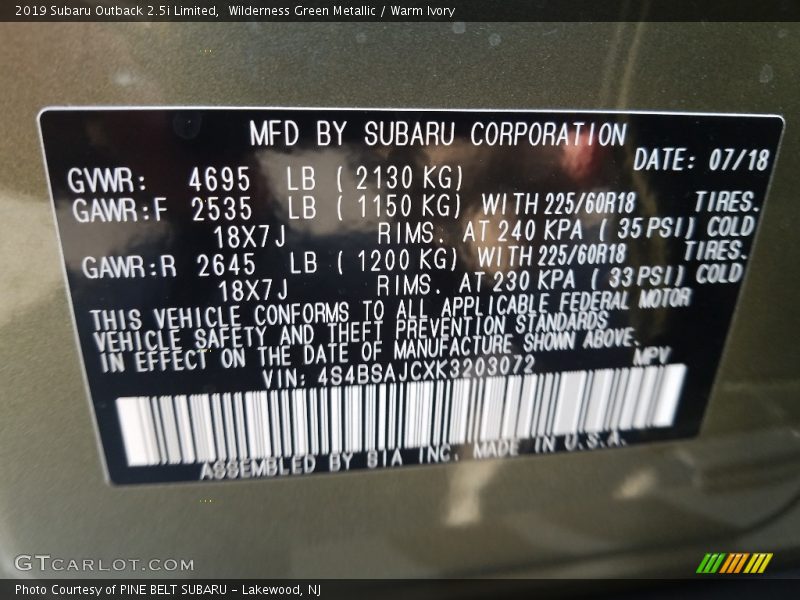 Wilderness Green Metallic / Warm Ivory 2019 Subaru Outback 2.5i Limited