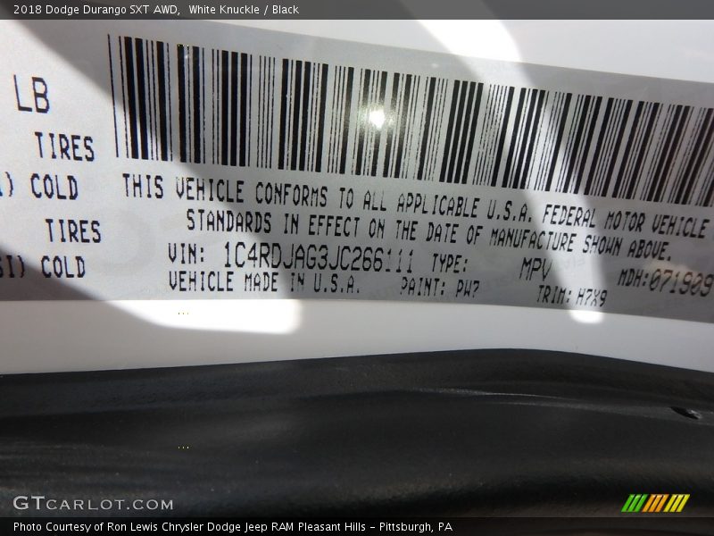 White Knuckle / Black 2018 Dodge Durango SXT AWD