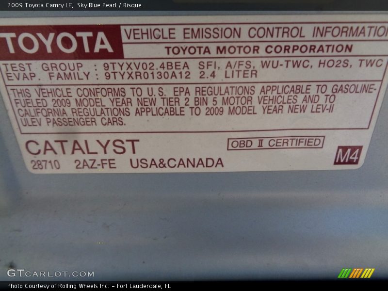 Sky Blue Pearl / Bisque 2009 Toyota Camry LE