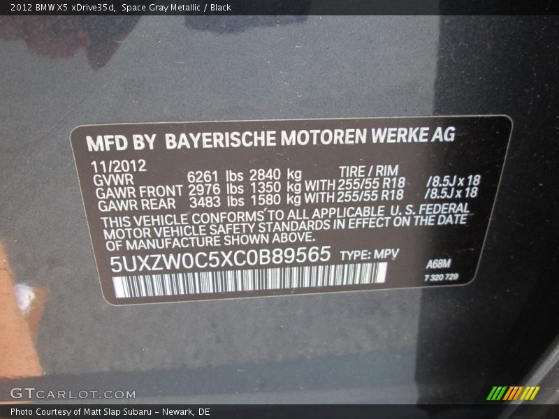 Space Gray Metallic / Black 2012 BMW X5 xDrive35d