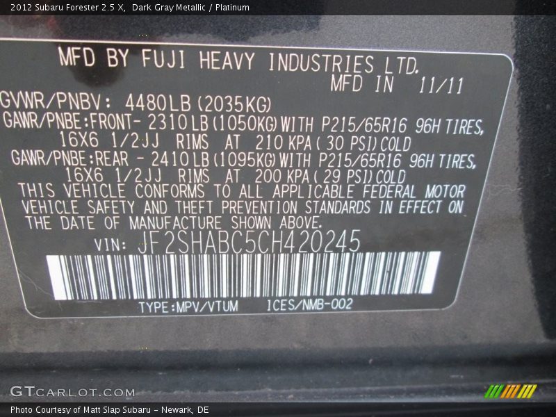 Dark Gray Metallic / Platinum 2012 Subaru Forester 2.5 X