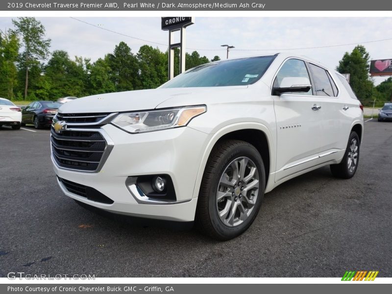Pearl White / Dark Atmosphere/Medium Ash Gray 2019 Chevrolet Traverse Premier AWD