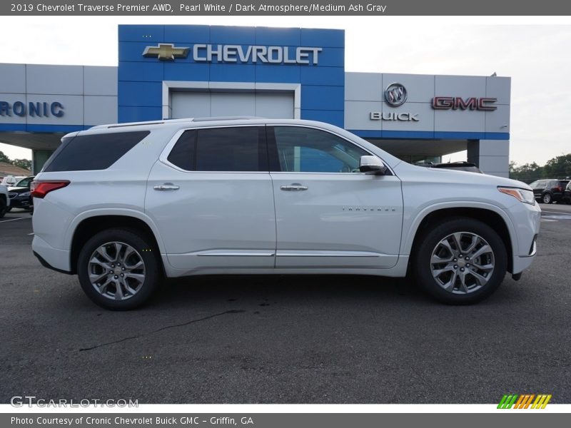 Pearl White / Dark Atmosphere/Medium Ash Gray 2019 Chevrolet Traverse Premier AWD