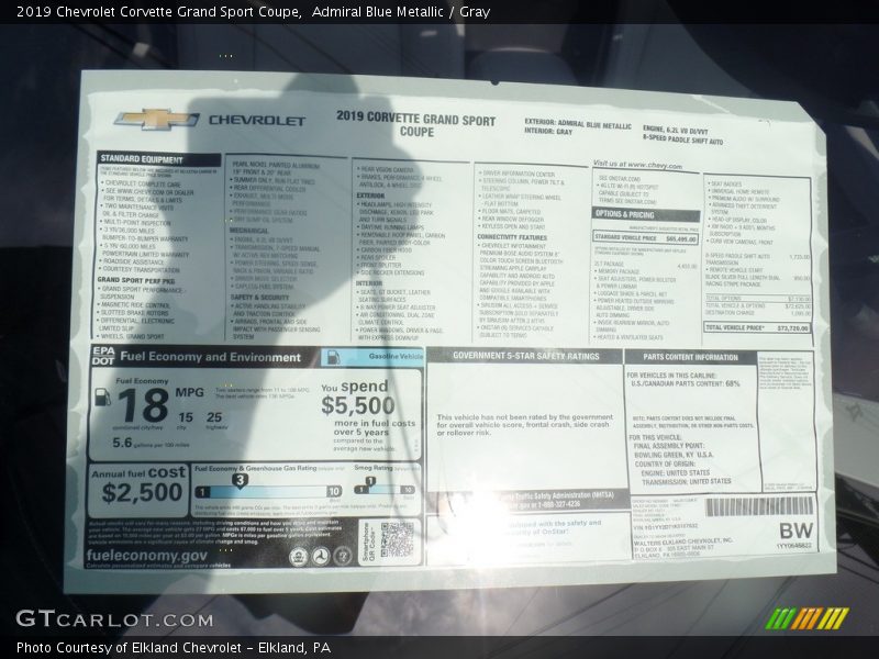 Admiral Blue Metallic / Gray 2019 Chevrolet Corvette Grand Sport Coupe