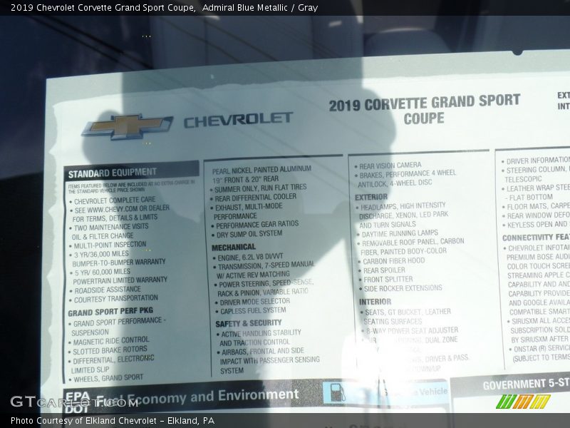 Admiral Blue Metallic / Gray 2019 Chevrolet Corvette Grand Sport Coupe