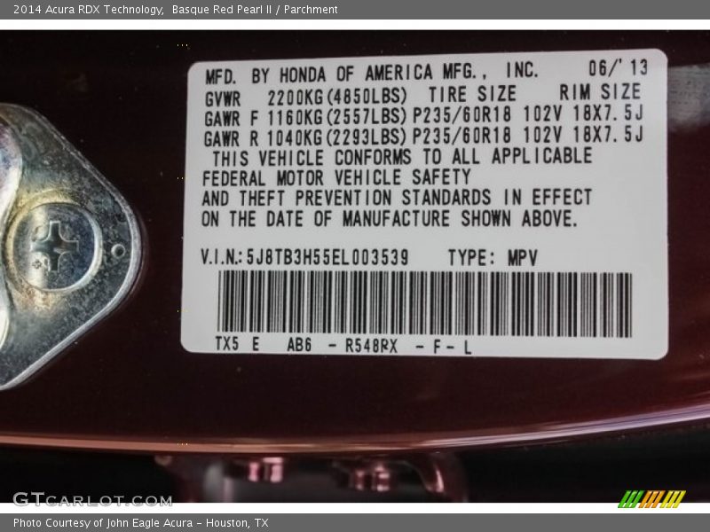 Basque Red Pearl II / Parchment 2014 Acura RDX Technology
