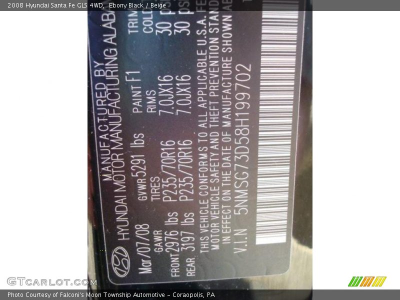 Ebony Black / Beige 2008 Hyundai Santa Fe GLS 4WD