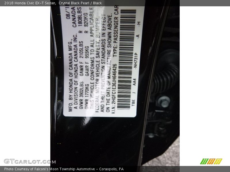 Crystal Black Pearl / Black 2018 Honda Civic EX-T Sedan