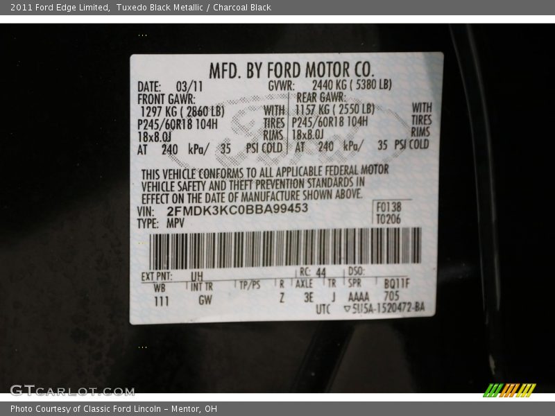 Tuxedo Black Metallic / Charcoal Black 2011 Ford Edge Limited