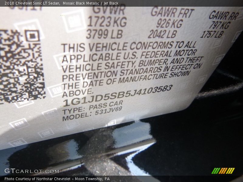 Mosaic Black Metallic / Jet Black 2018 Chevrolet Sonic LT Sedan