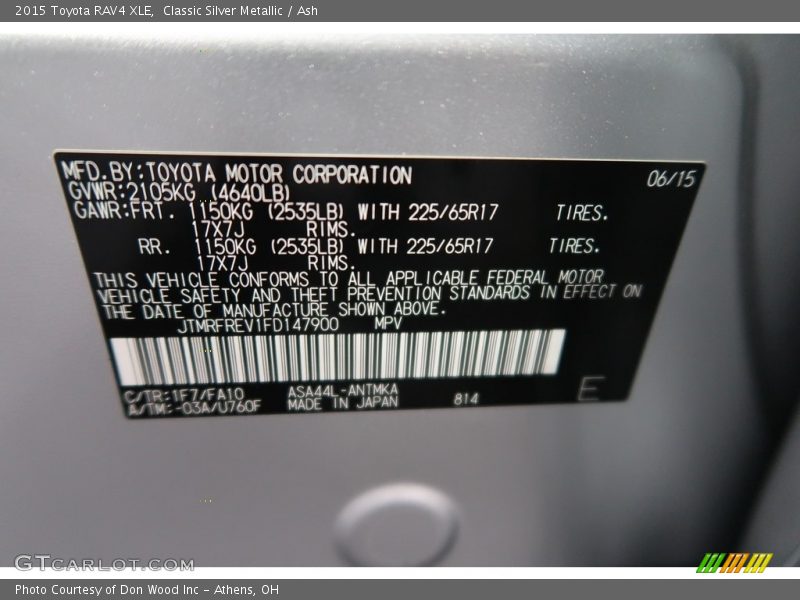 Classic Silver Metallic / Ash 2015 Toyota RAV4 XLE