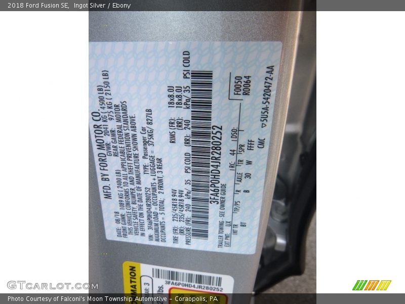 Ingot Silver / Ebony 2018 Ford Fusion SE