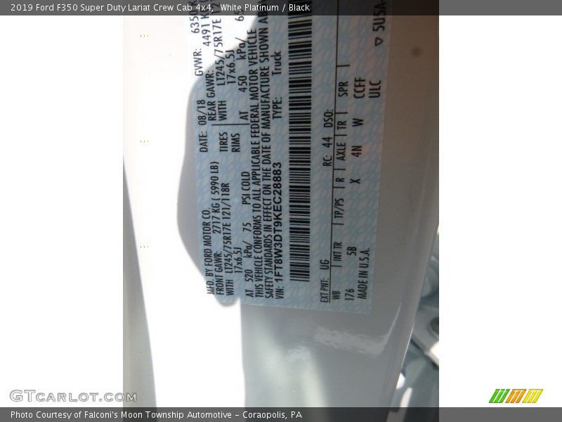 2019 F350 Super Duty Lariat Crew Cab 4x4 White Platinum Color Code UG