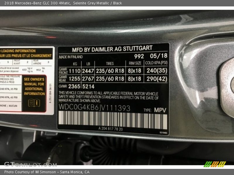 Selenite Grey Metallic / Black 2018 Mercedes-Benz GLC 300 4Matic