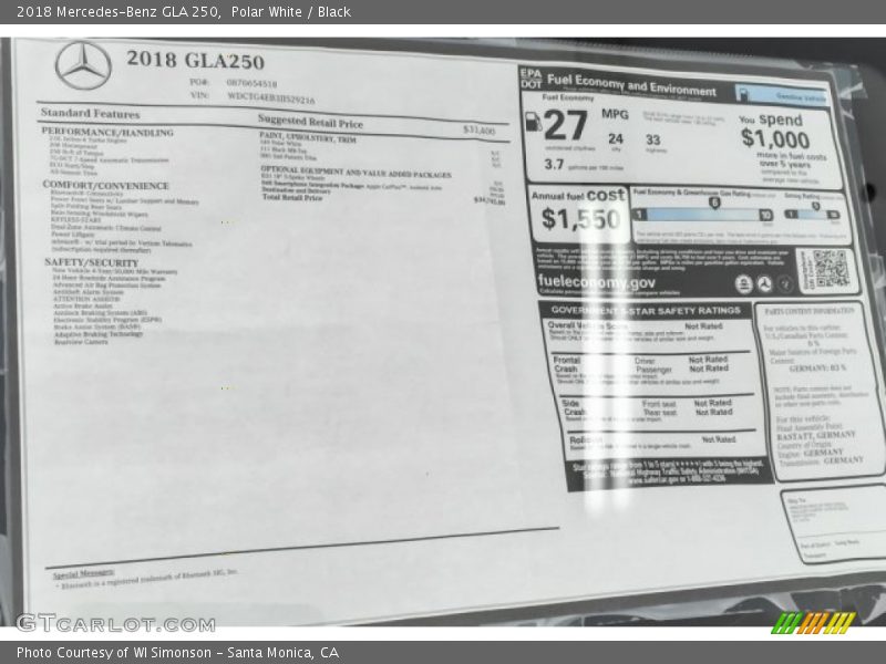 Polar White / Black 2018 Mercedes-Benz GLA 250