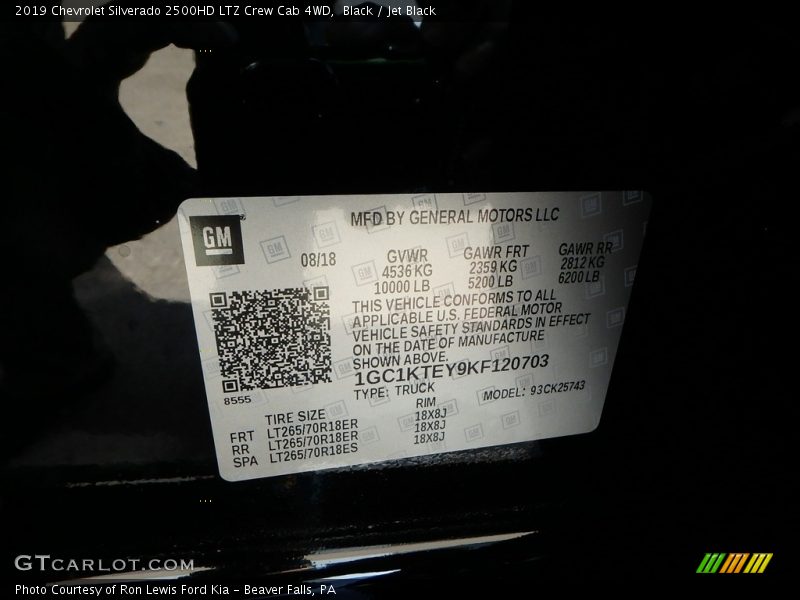 Black / Jet Black 2019 Chevrolet Silverado 2500HD LTZ Crew Cab 4WD