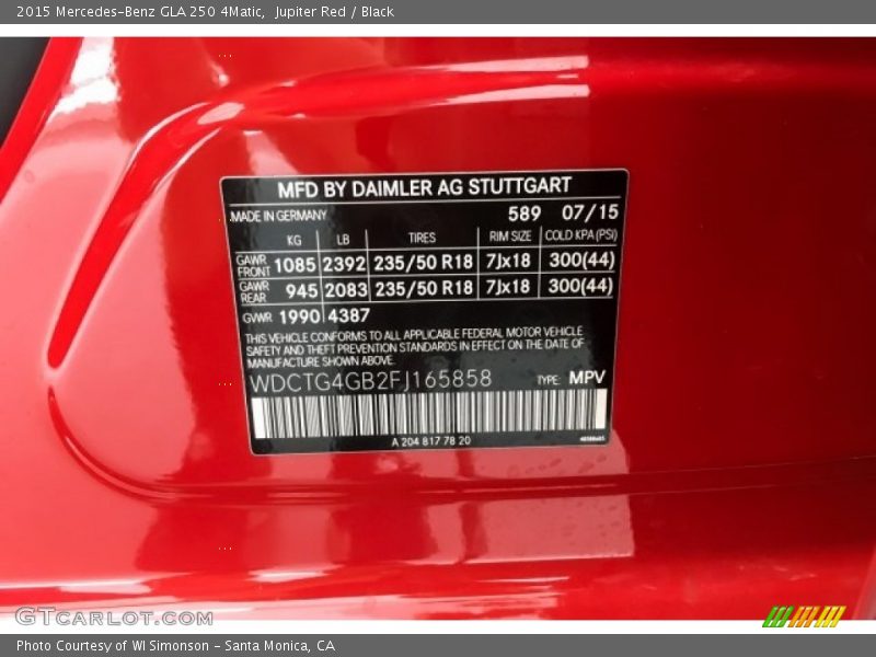 Jupiter Red / Black 2015 Mercedes-Benz GLA 250 4Matic