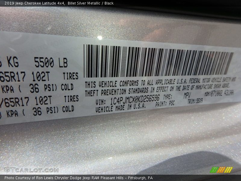 2019 Cherokee Latitude 4x4 Billet Silver Metallic Color Code PSC