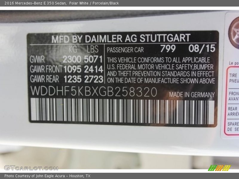 Polar White / Porcelain/Black 2016 Mercedes-Benz E 350 Sedan