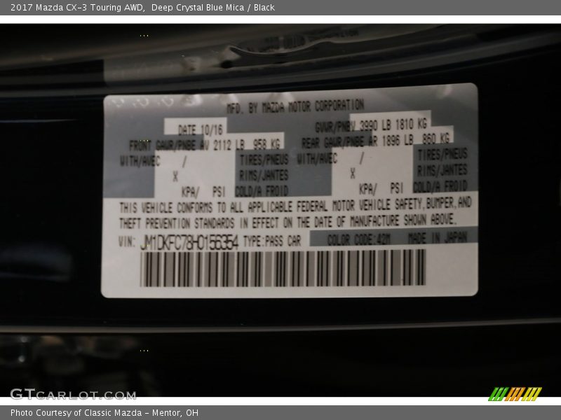 Deep Crystal Blue Mica / Black 2017 Mazda CX-3 Touring AWD
