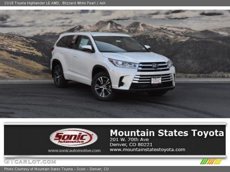 Blizzard White Pearl / Ash 2018 Toyota Highlander LE AWD