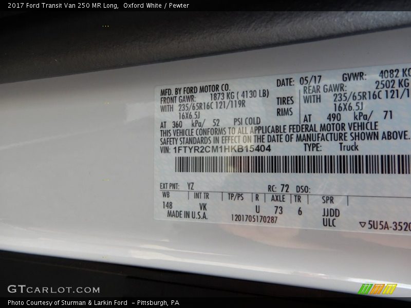 Oxford White / Pewter 2017 Ford Transit Van 250 MR Long