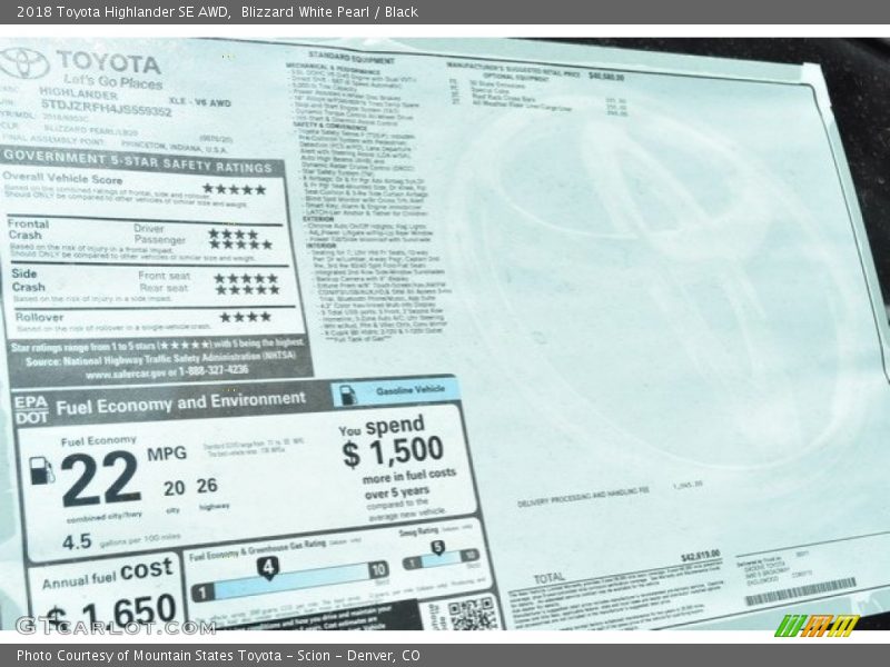 Blizzard White Pearl / Black 2018 Toyota Highlander SE AWD