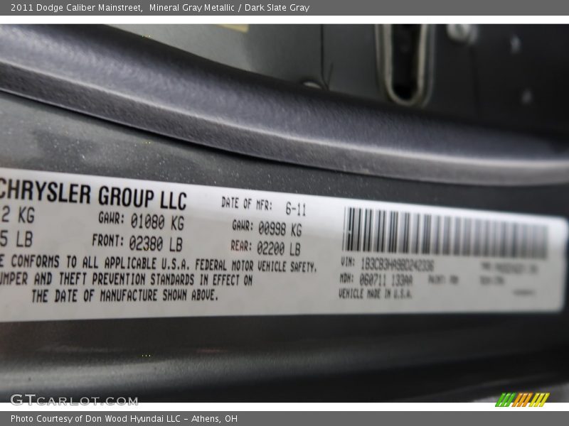 Mineral Gray Metallic / Dark Slate Gray 2011 Dodge Caliber Mainstreet
