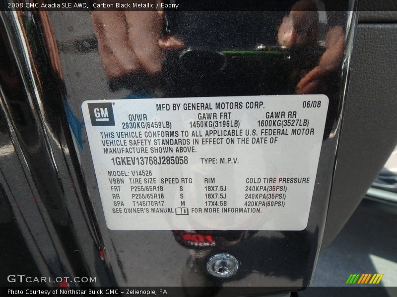 Carbon Black Metallic / Ebony 2008 GMC Acadia SLE AWD