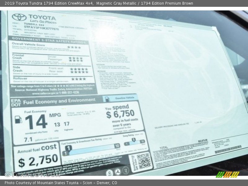  2019 Tundra 1794 Edition CrewMax 4x4 Window Sticker