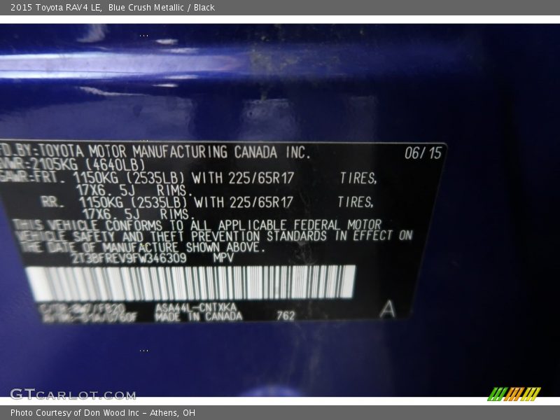 Blue Crush Metallic / Black 2015 Toyota RAV4 LE